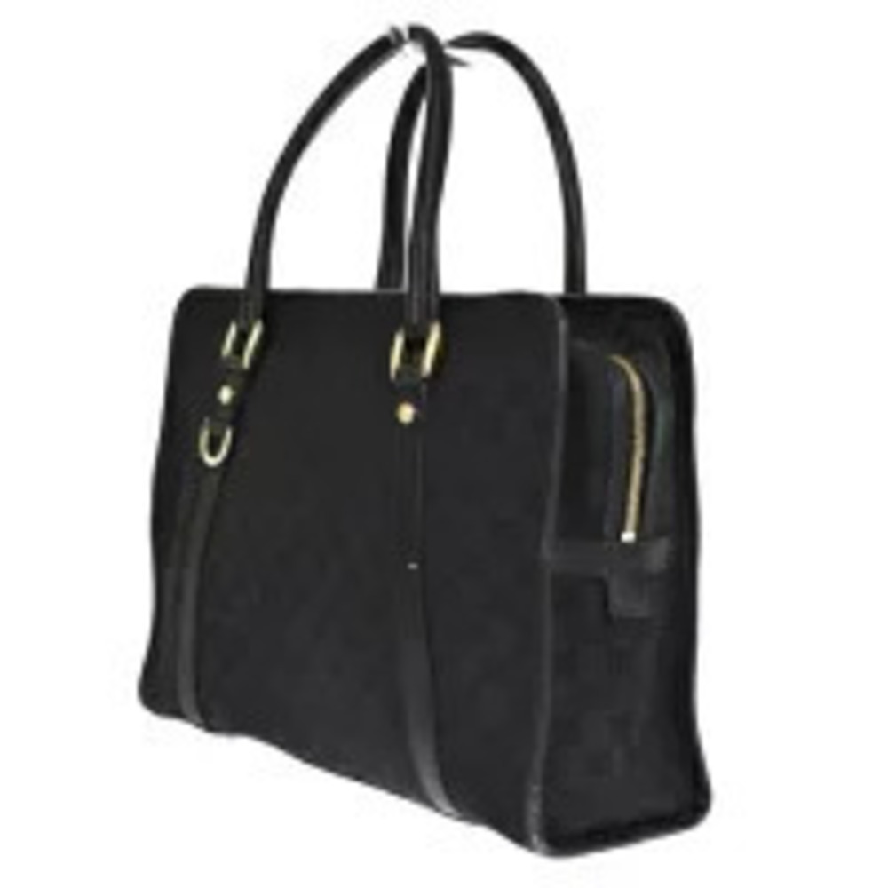 Gucci Black Leather Canvas GG Handbag Black
